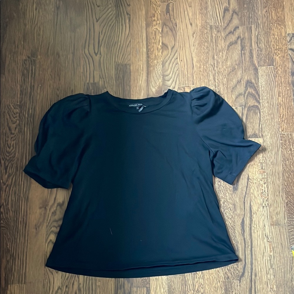English Factory black puff sleeve Women's Black tee top, size L
